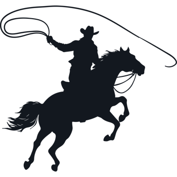 A silhouette of a cowboy on a horse with a lasset png