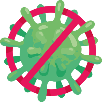 A green virus with a red circle around it png