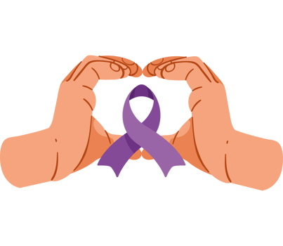 Two hands making a heart shape with a purple ribbon png