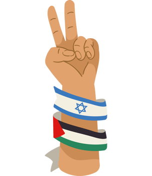 A hand with an israeli flag and a peace sign png