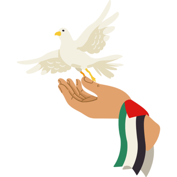 A dove is flying on a hand with a flag png