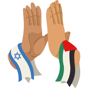 Two hands with the flag of israel and palestine png