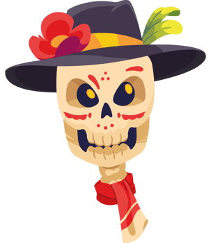 Day of the dead skull with hat and scarf png