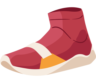 A red shoe with orange and yellow stripes png