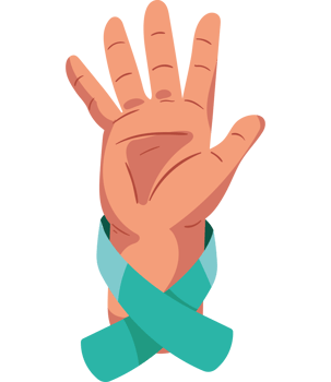 A hand with a green ribbon around it png