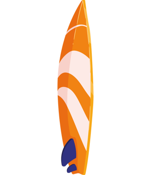 An orange and white surfboard is shown png