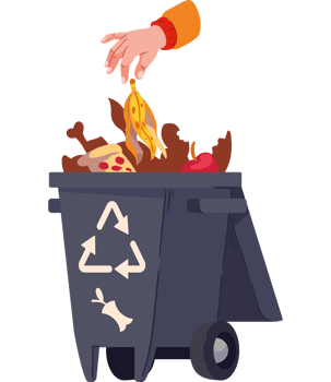 A hand throwing food into a trash can png