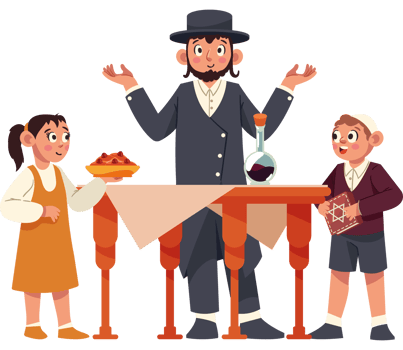 A cartoon illustration of a jewish man and children png
