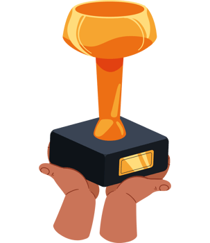 Hand holding trophy prize png