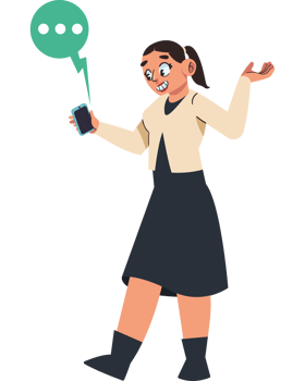 A woman is holding a phone and talking to someone png