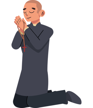 A cartoon man praying with his hands folded png