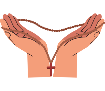 Hands holding a rosary and a cross png