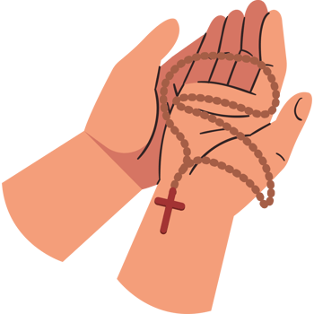 Hands holding a rosary and a cross png
