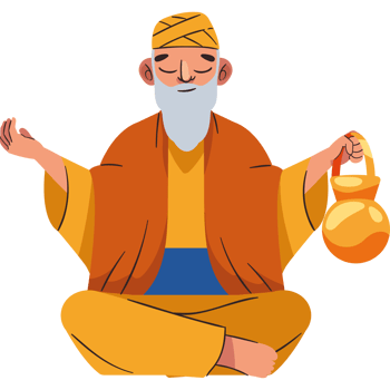 An old man sitting in the lotus position with a jug png