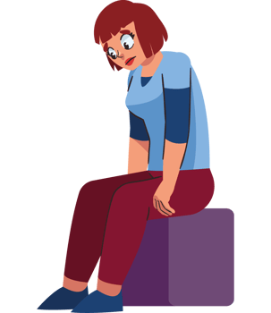 A cartoon woman sitting on a purple cube png