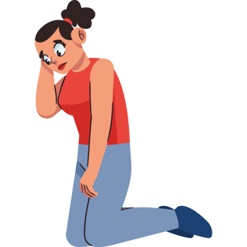A cartoon woman sitting on the floor with her head in her hands png