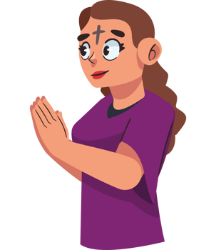 A cartoon woman praying with her hands folded png