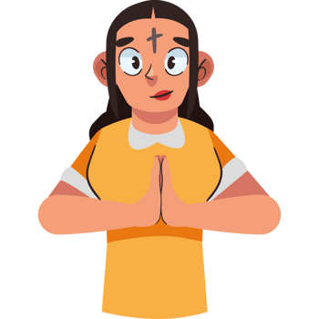 A cartoon woman in a yellow shirt is praying png