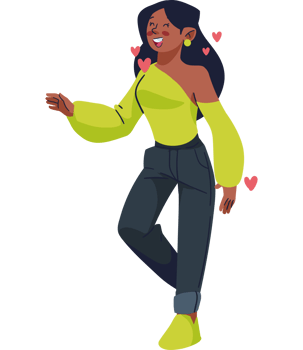 A cartoon woman dancing with hearts png
