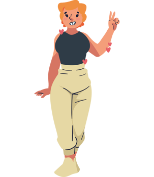 A cartoon woman with a peace sign png