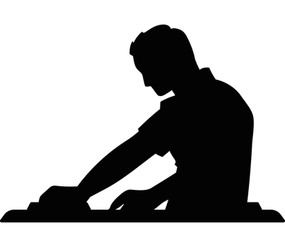 A silhouette of a man sitting on a table png