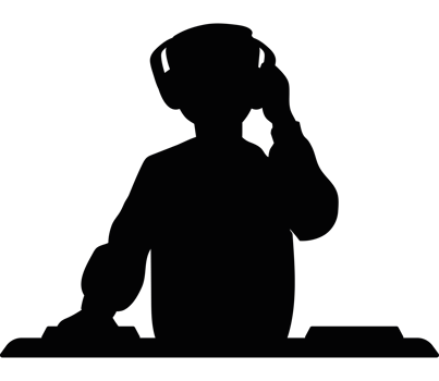 A silhouette of a person with headphones on png