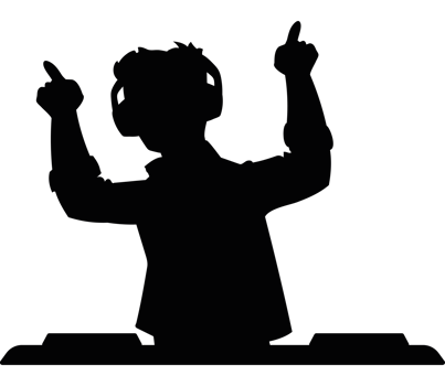 A silhouette of a person with their hands up png