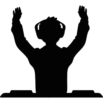 A silhouette of a person with their hands up png