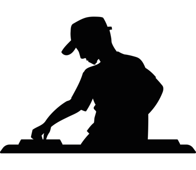 A silhouette of a man playing a dj set png
