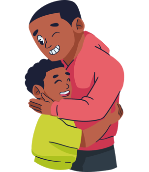A cartoon image of a man hugging a boy png