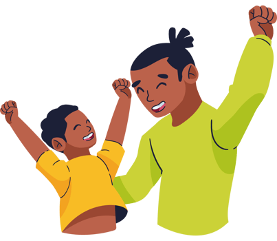A cartoon of a father and son celebrating png