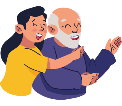 An elderly man and woman are waving to each other png