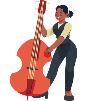A cartoon woman playing the double bass png