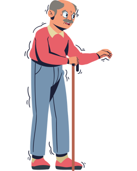 An old man with a cane and a red shirt png