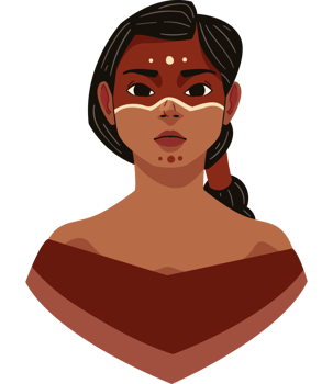 A woman with a tribal face and a brown dress png