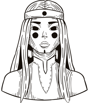 A black and white drawing of a woman with long hair png