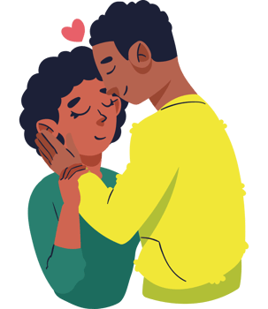 An illustration of a couple embracing png