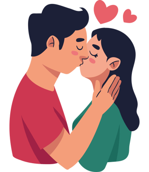 Couple kissing with hearts in the background png