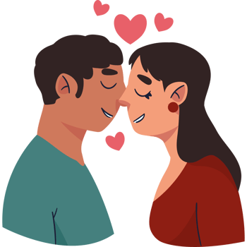 Couple kissing with hearts in the background png