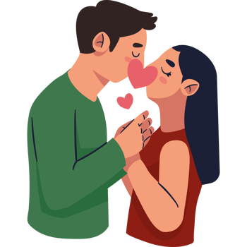 A man and woman kissing with hearts on their faces png