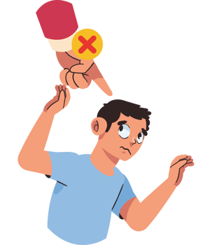 A cartoon man is pointing at a person with a red cross png