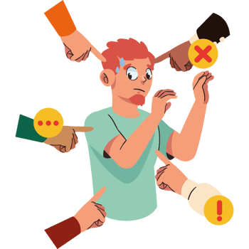 A cartoon man is surrounded by many different types of hands png