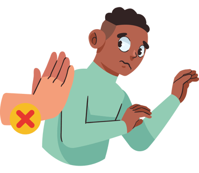 A cartoon man with his hand up and a crossed out hand png