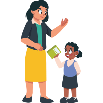 A woman is giving a book to a little girl png