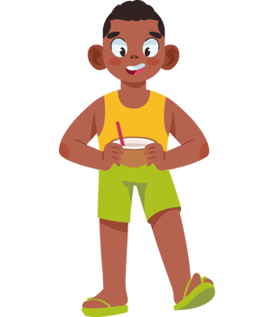 A cartoon boy holding a drink png