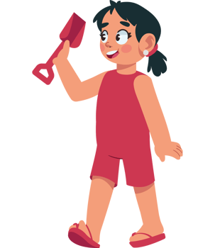 A cartoon girl holding a shovel png