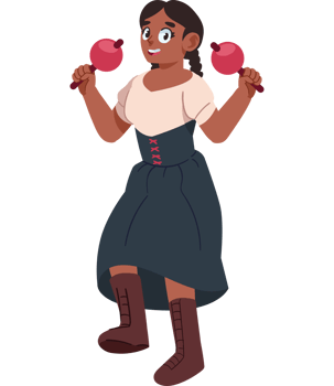 A cartoon girl in a dress holding a maraca png