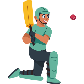 Cricket player with bat and ball png