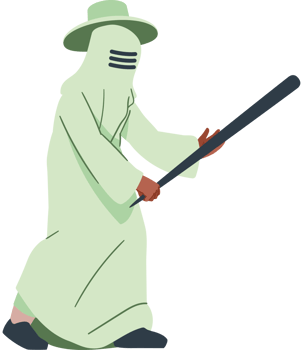 A cartoon man in a green robe holding a baseball bat png