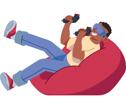 A man sitting in a bean bag chair with a controller png